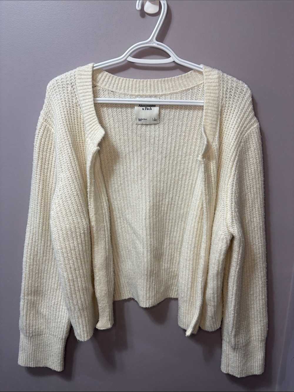Abercrombie & Fitch Cream Ribbed Open Cardigan Sz L